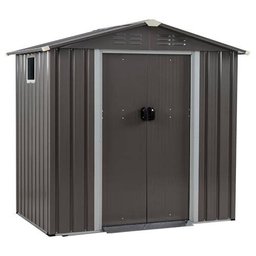 5x3 FT Waterproof Metal Garden Shed with Window and Lockable Double Door Dark Gray T787