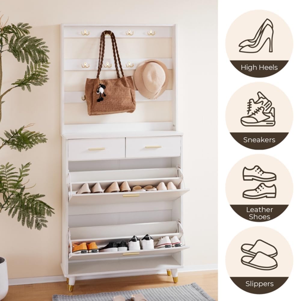 White Entryway Armoire with Drawers and Shelves C22758