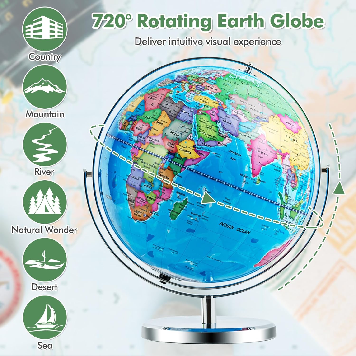13” Desktop Geographic Globe with LED Light H65857