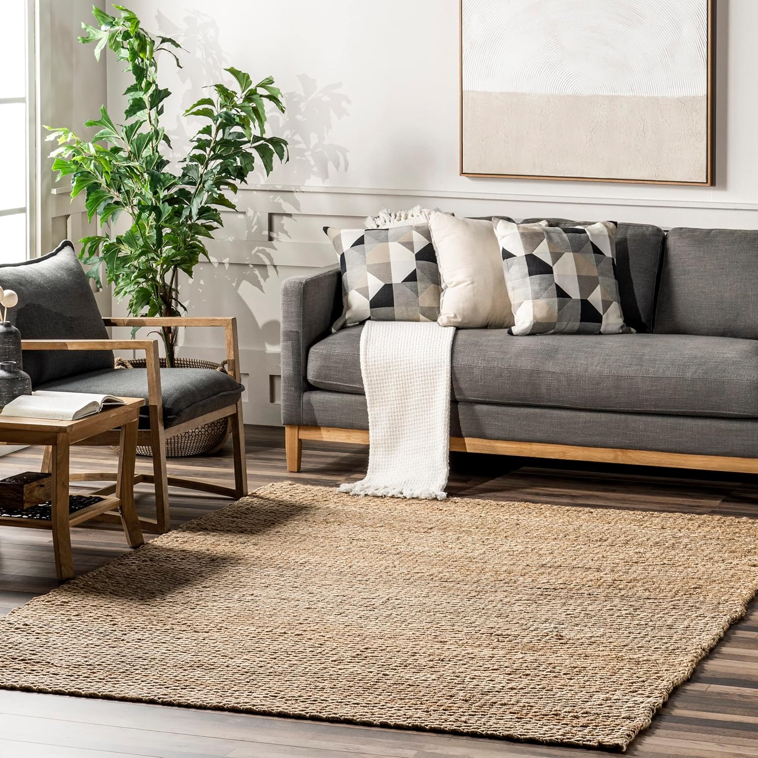 Natural Hand Woven Jute Area Rug, 5x8 O627383