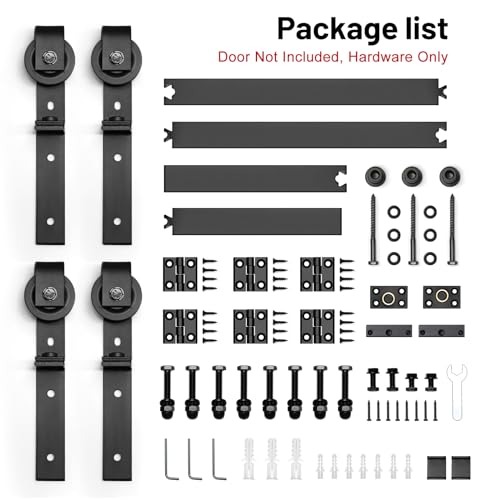 Black Bi-Folding Sliding Barn Door Hardware Track Kit for 4 Closet Door D418