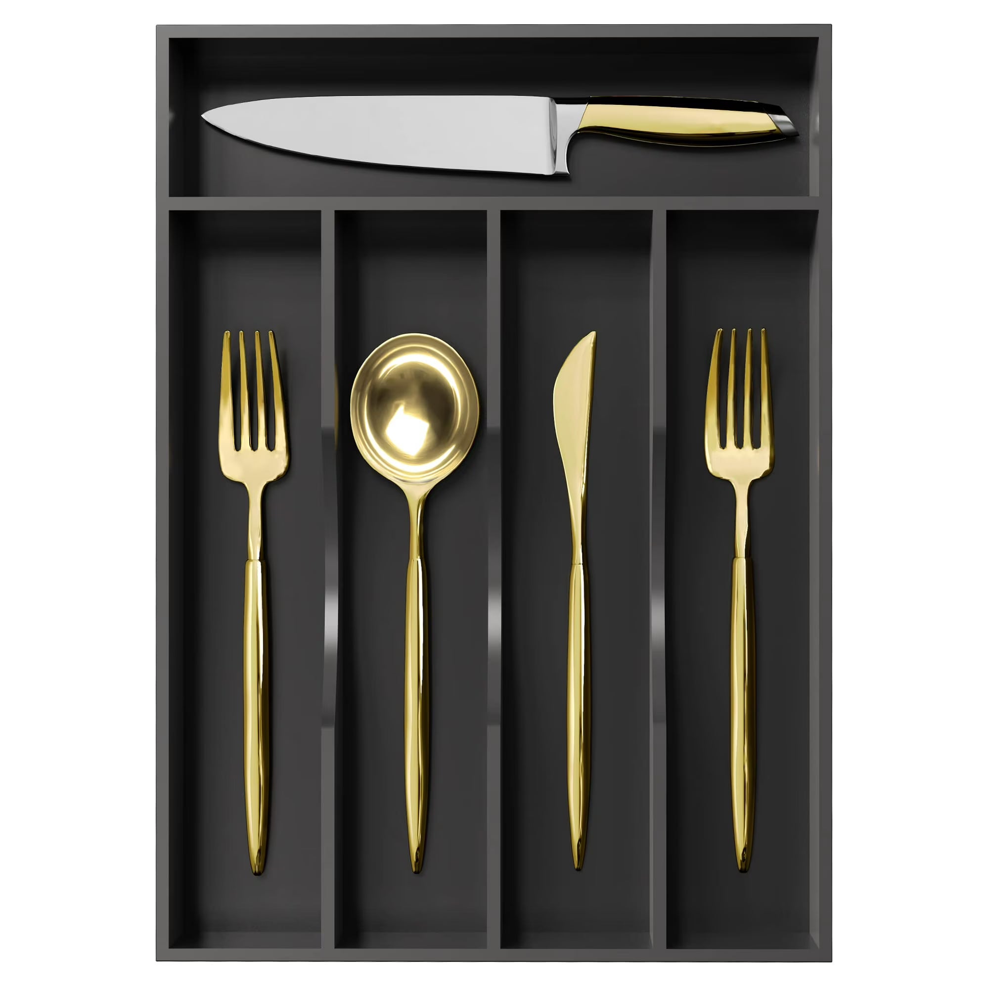 Bamboo Wood 5-Section Utensil Tray 10x14 Inches Black V476