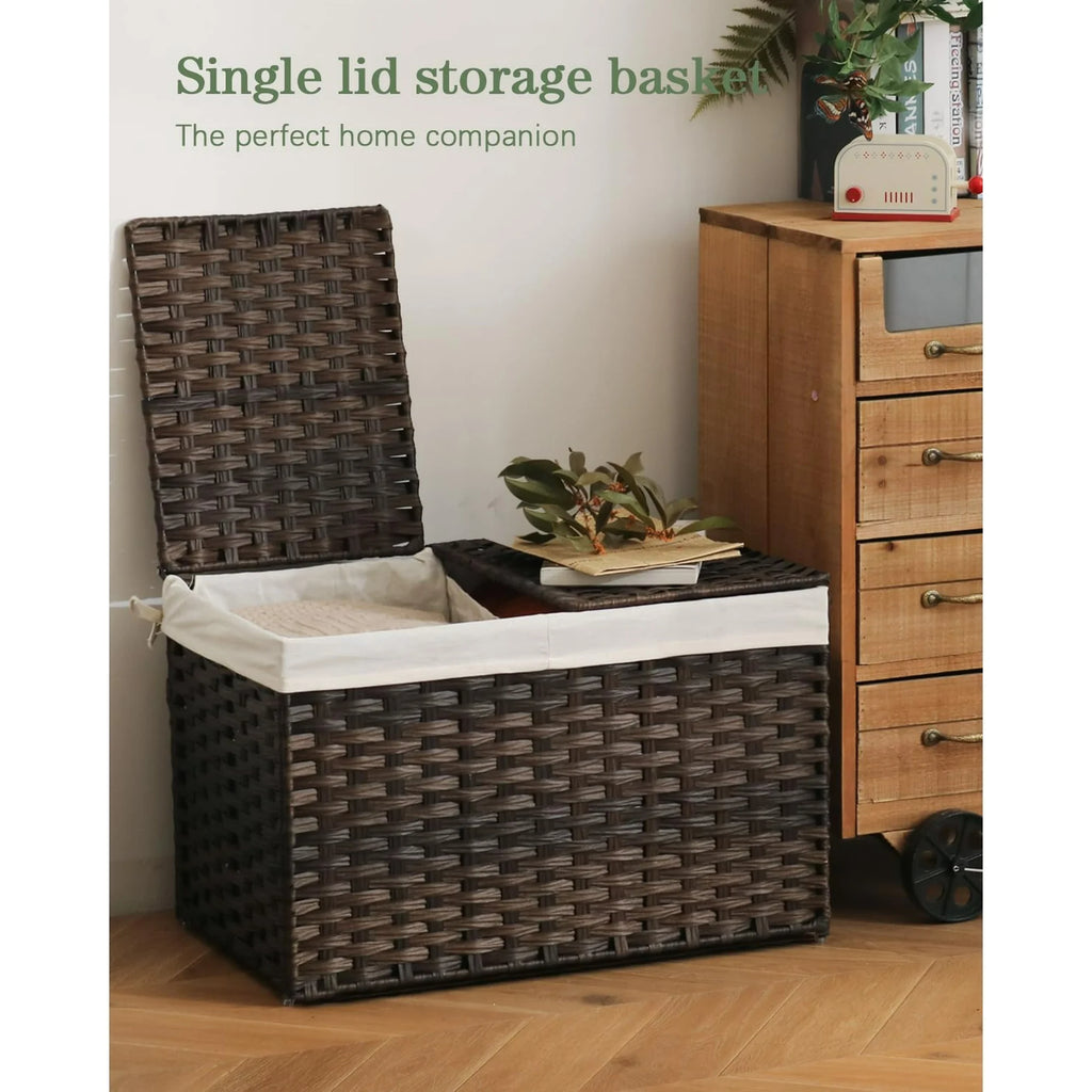 Gray 17.2 Gallon Rattan Storage Basket with Lid B21886