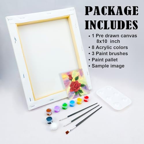 8 Acrylic Colors Painting Kit with Pre Drawn Canvas (8x10) D76573
