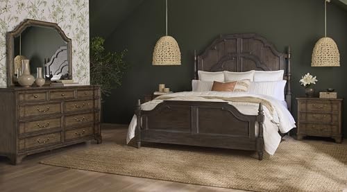 6 Pcs Queen Panel Bed Dresser Mirror Bachelor Chest 2 Nightstand Dark Wood Bedroom Furniture Set B855783