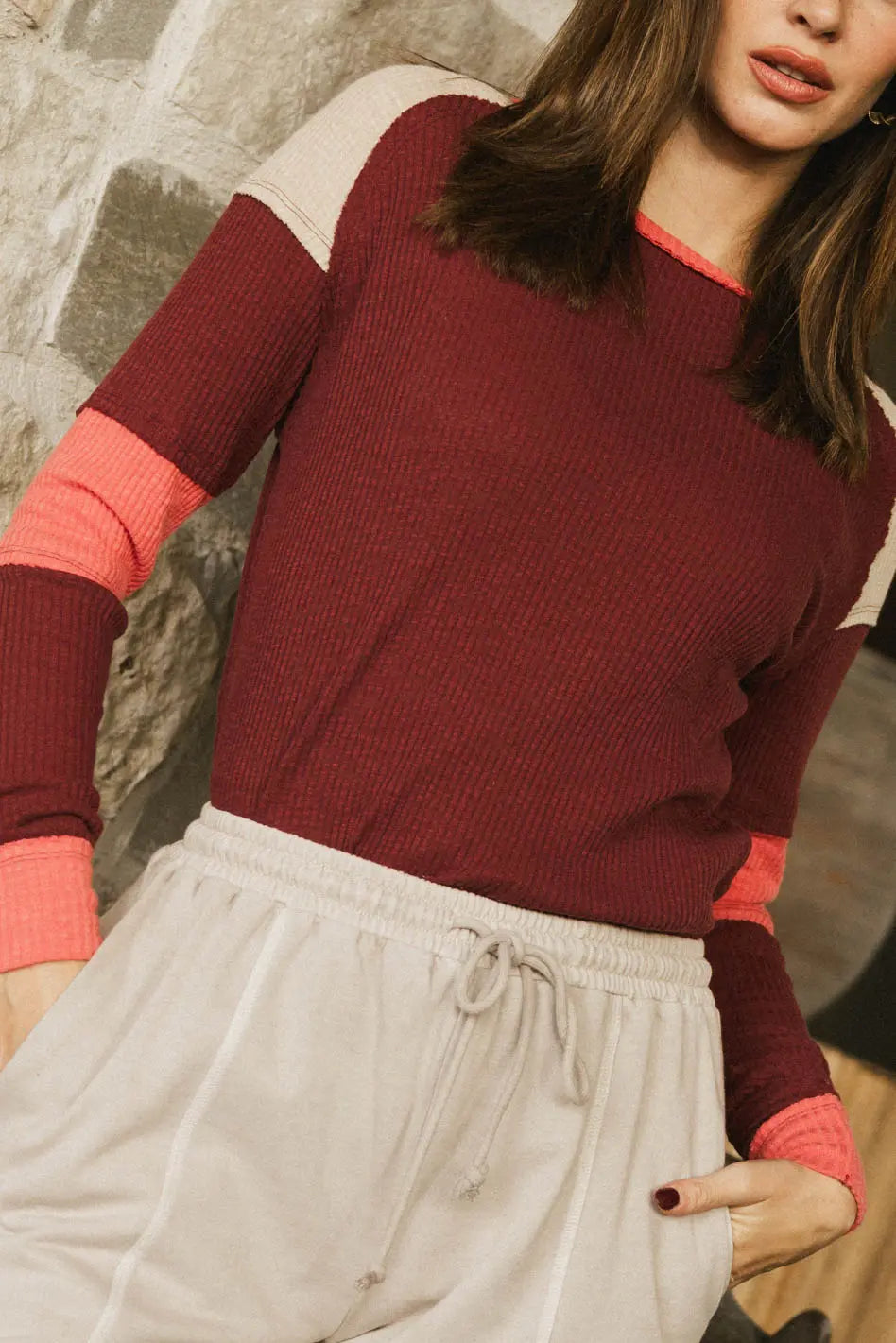 Ribbed Top in Burgundy V9148