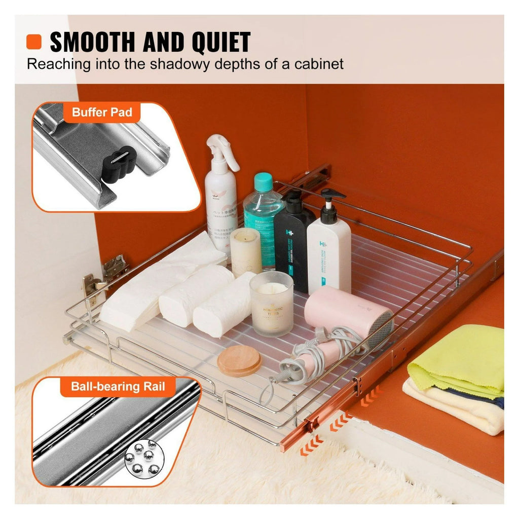 Chrome Steel Roll Out Drawers Cabinet Organizer J7566