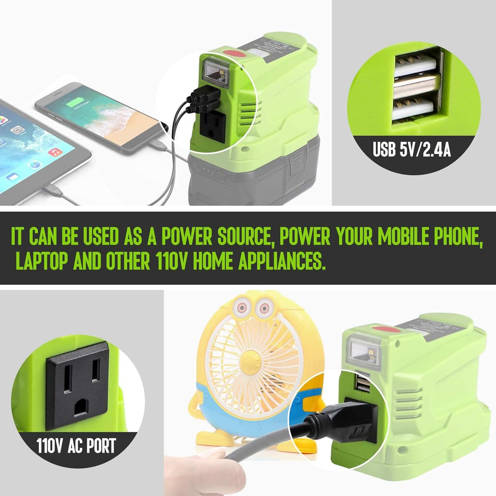150W Power Inverter for 18V Battery with 2 USB, LED Light, AC Outlet T1771