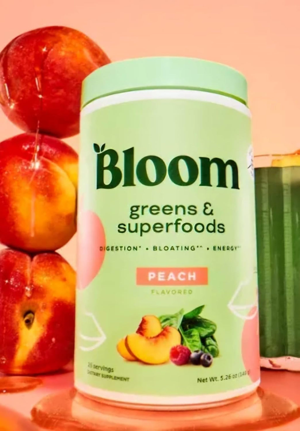 25 Servings Greens and Superfoods Peach Powder V873500