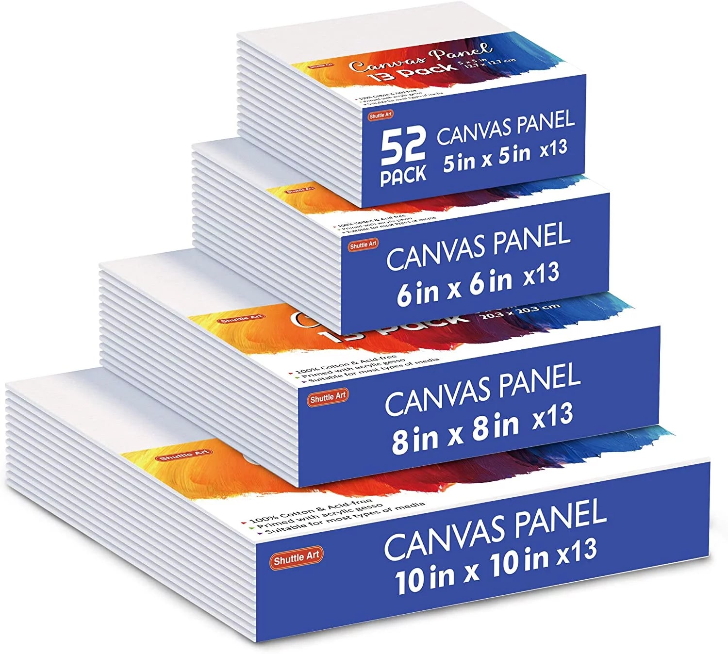 52 Multi Pack 100% Cotton Primed White Canvas Panel L765801