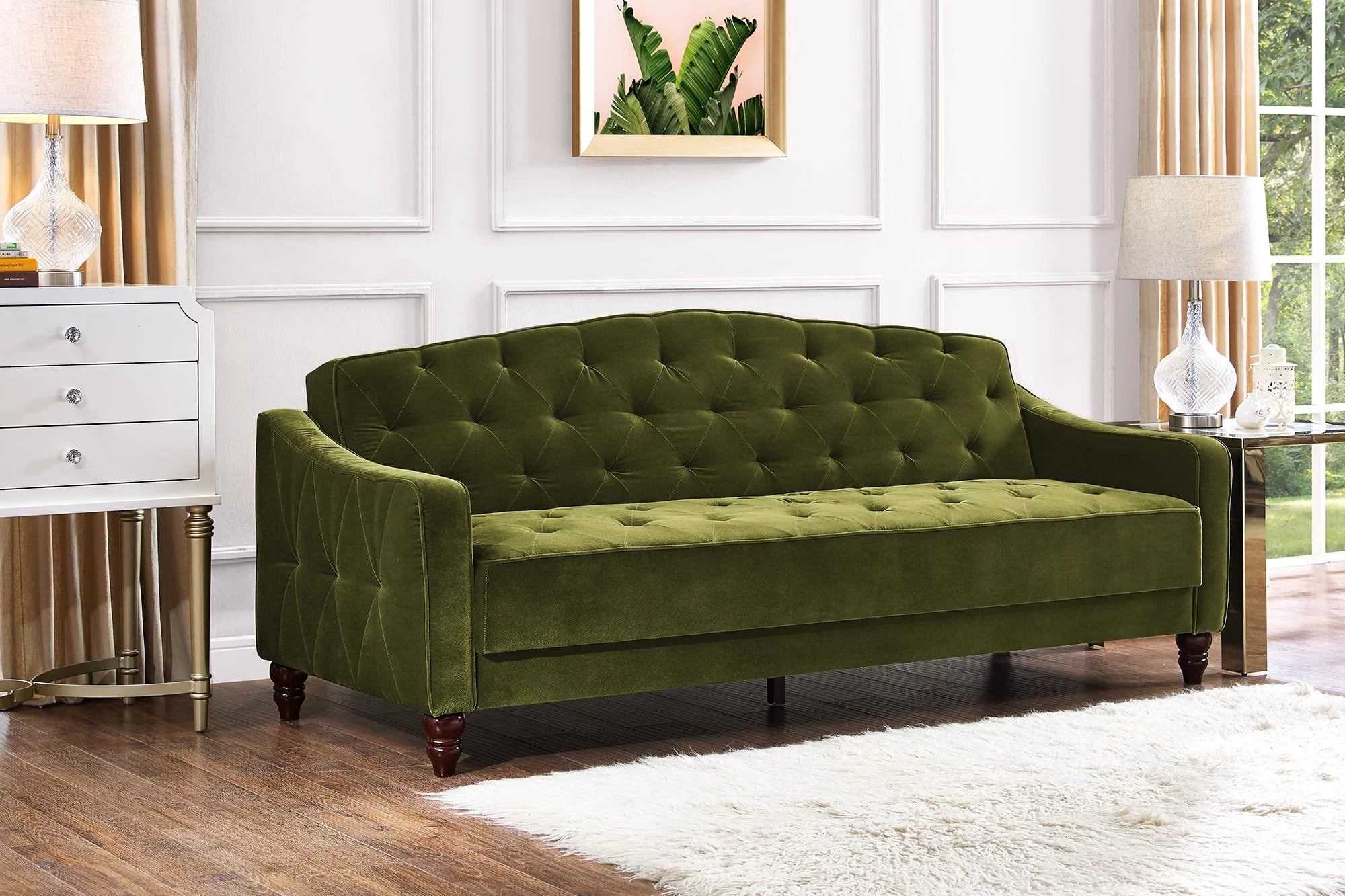Green Velvet Tufted Sofa Sleeper F938