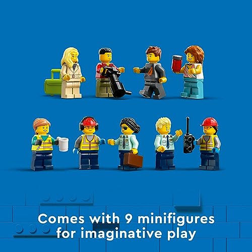LEGO City Passenger Airplane Building Toy Set with Large Airplane, Passenger Bus, Luggage Truck, Container Loader, and 9 Minifigures C595