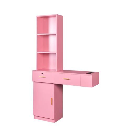 Pink Wood Computer Desk with Drawers Shelves Dresser Desk F986084