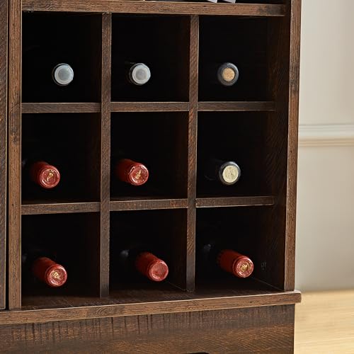 Gray Wash Farmhouse Coffee Bar Cabinet with Wine Rack and Drawer Q30688