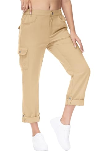 Womens Cargo Hiking Pants with 6 Pockets Lightweight Stretch Quick Dry Roll Up M3378