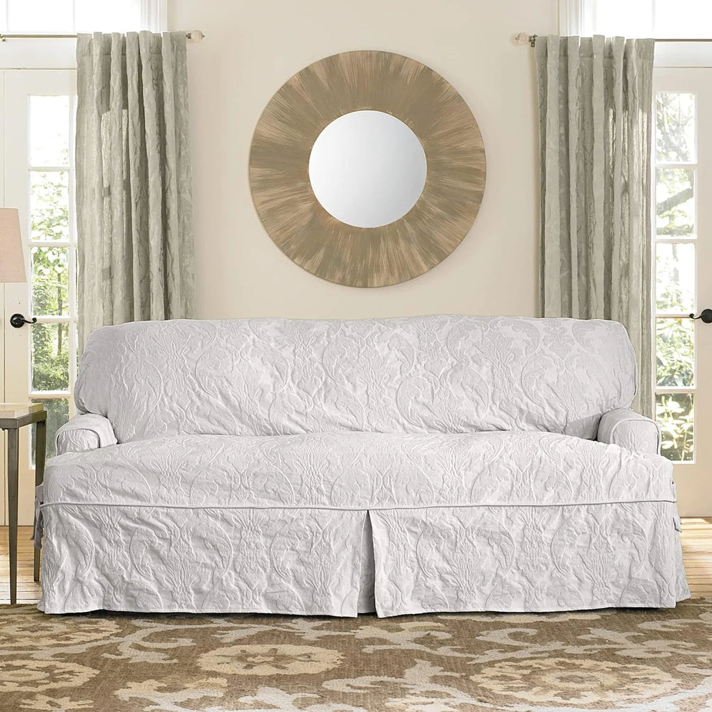 White T-Cushion Sofa Slipcover E297