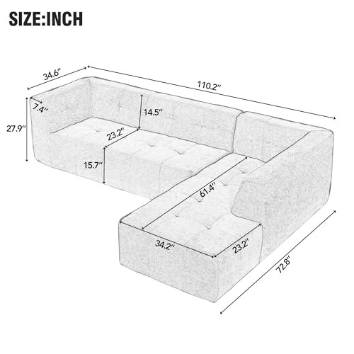 Modular Sectional Couch, Chenille Fabric L Shaped Sofa, 3 Seat Corner Sofa Couch X6026