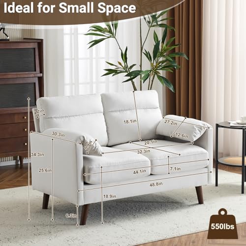 Beige Mini Loveseat Sofa with Suede Nap Upholstery F5580