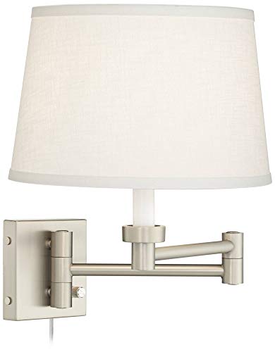 Brushed Nickel Swing Arm Wall Lamp with White Linen Shade O984934