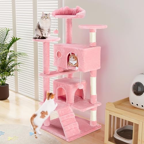 Dark Gray 54 Inches Cat Tree Tower with Scratching Post N984