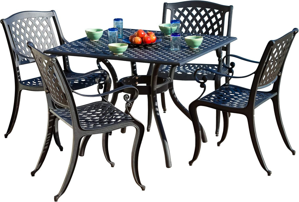 5-Pcs Cast Aluminum Outdoor Dining Set Black Sand S885484