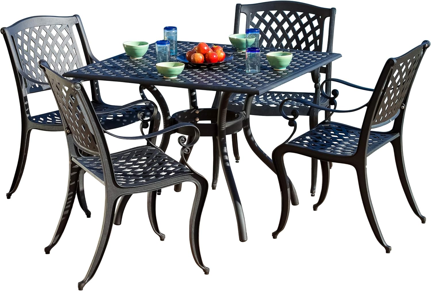 5-Pcs Cast Aluminum Outdoor Dining Set Black Sand S885484