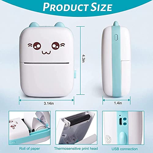 Blue Portable Mini Thermal Photo Printer with 6 Rolls Printing Paper K249