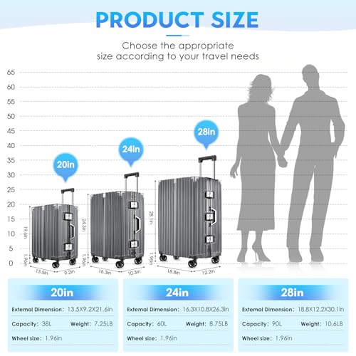 Black 20 Inch Lightweight Aluminum Frame Carry On Luggage X4329