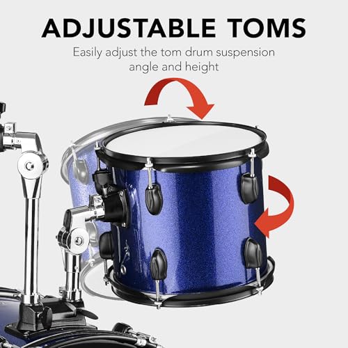 5-Piece Full Size Complete Adult Drum Set with Cymbal Stands, Stool, Drum Pedal, Sticks, Floor Tom - Dark Blue Sparkle C54825