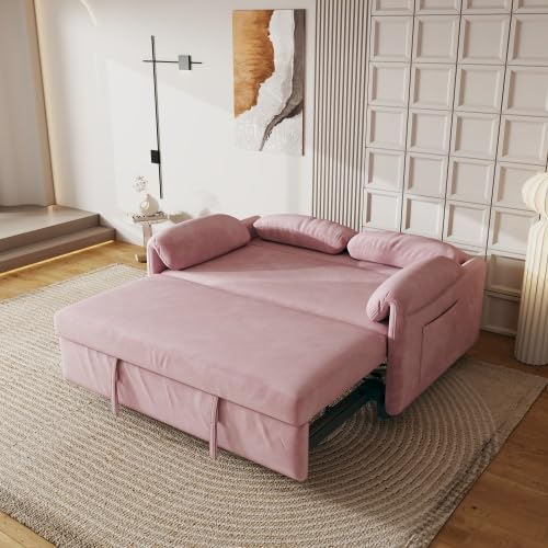 54'' Velvet 2-Seater Pull Out Sofa Bed with Storage Pockets V4514
