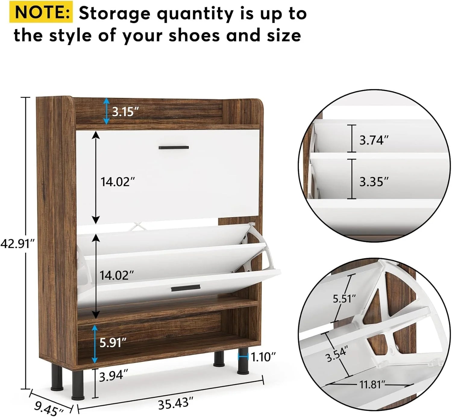 2-Tier Shoe Storage Cabinet with Flip Doors (Brown) K58245
