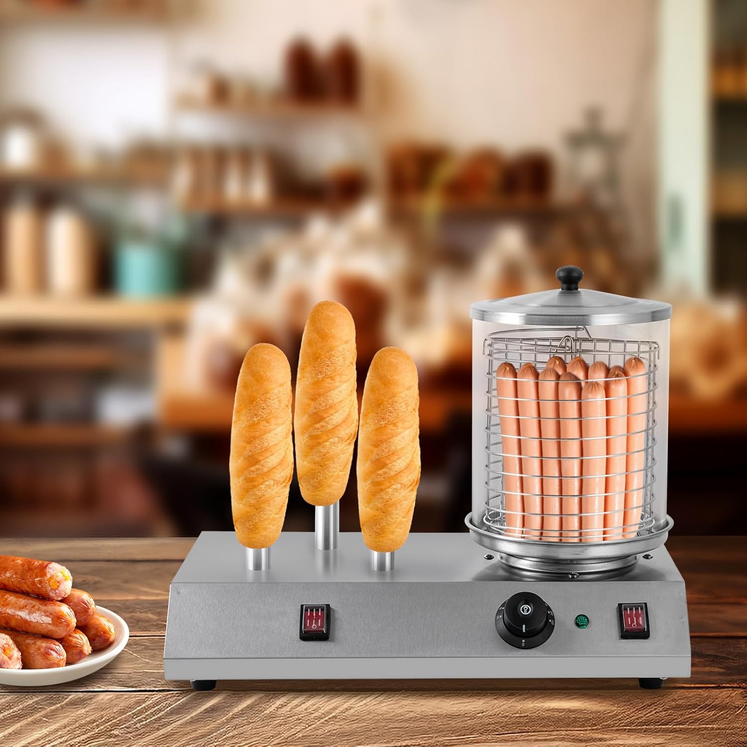 Electric Hot Dog Steamer & Bun Warmer Stainless Steel Portable Commercial 86-230℉ 19.72x10.94x14.57in G897