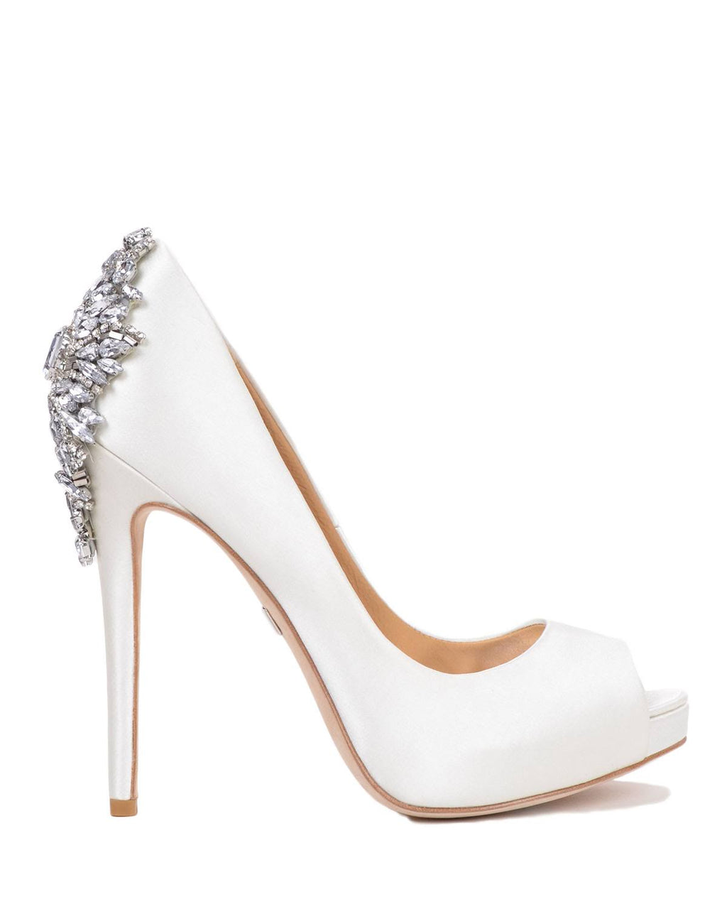 White Satin Peep-Toe Pumps, Size: 8 P780699