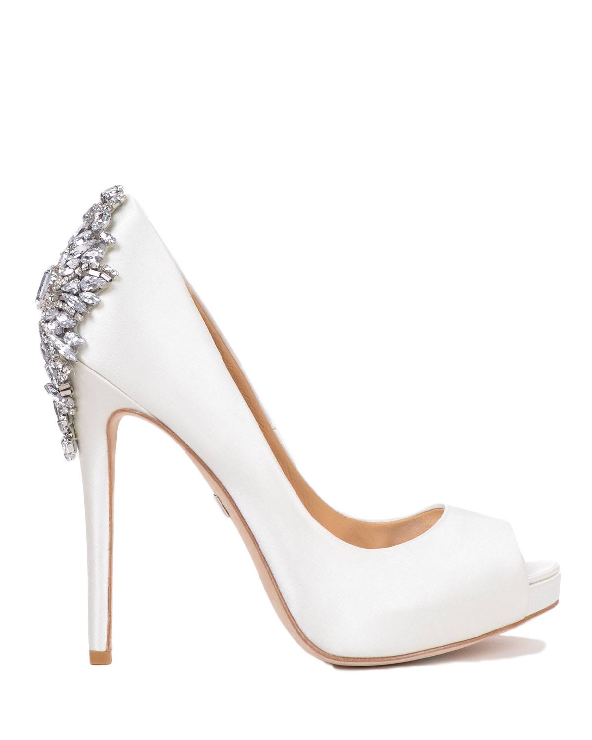 White Satin Peep-Toe Pumps, Size: 8 P780699