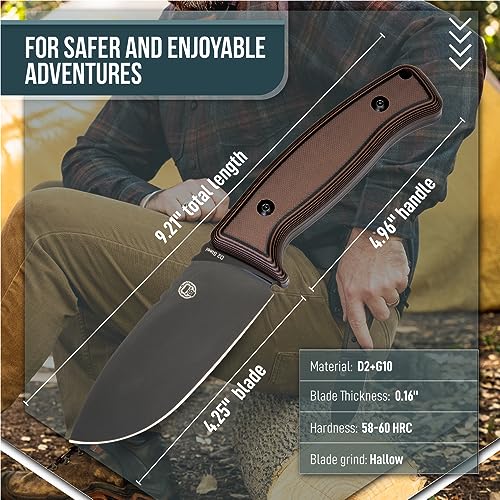 Fixed Blade Hunting Knife with Sheath, Fire Starter, G10 Scraper & Paracord V15098