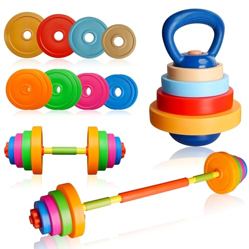 Adjustable Toddler Weight Set with Barbell Dumbbell Kettlebell L42028