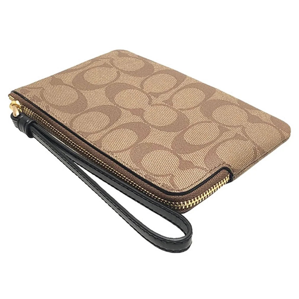Light Khaki Black Gold Leather Wristlet Z6551