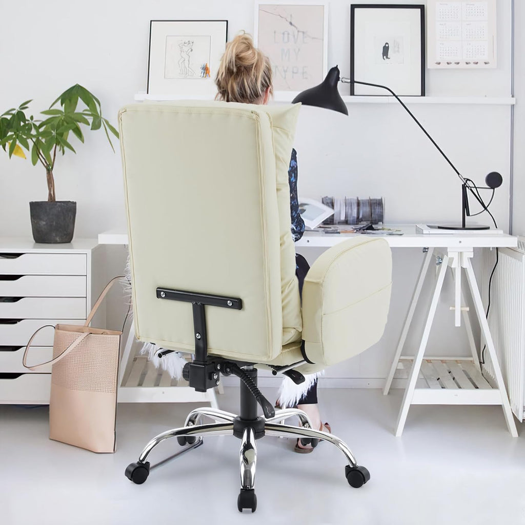 White High-Back PU Leather Office Chair with Footrest I850771