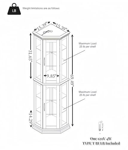 OAK Corner Curio Cabinet with Tempered Glass Door Q6405