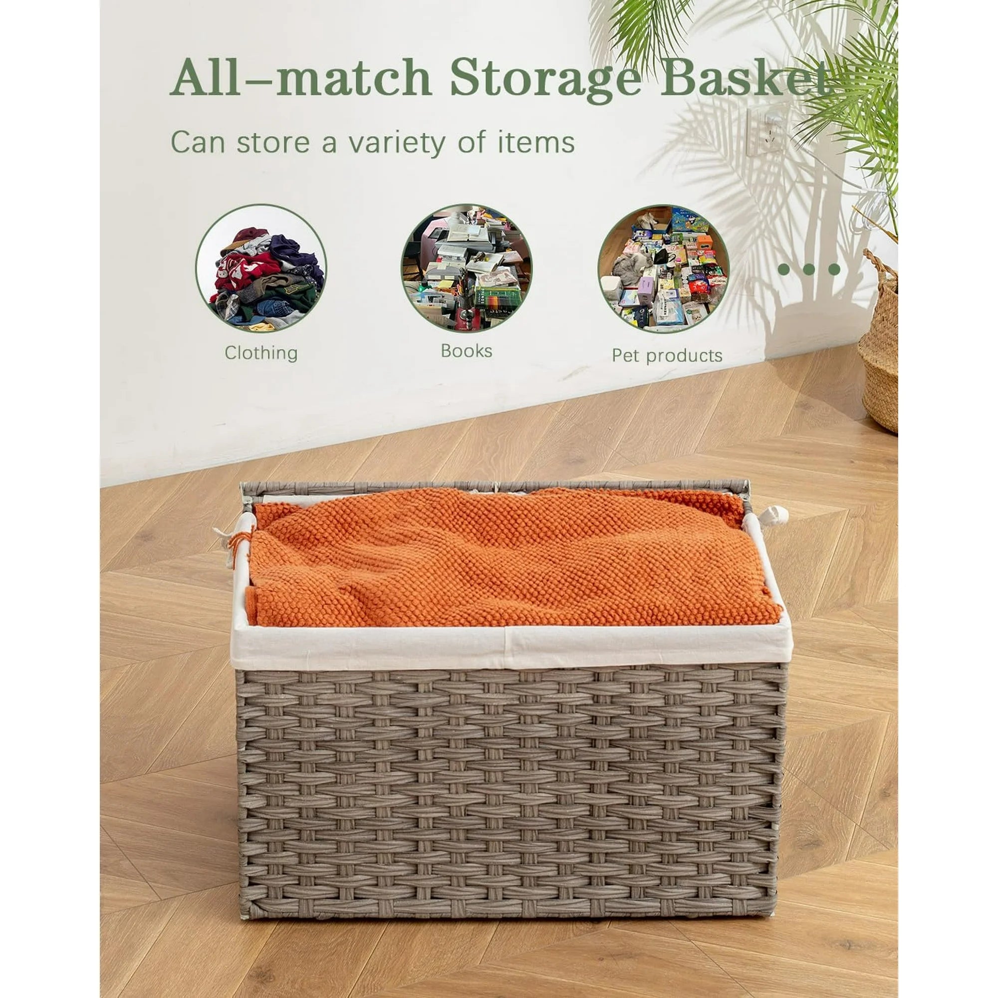 Gray 17.2 Gallon Rattan Storage Basket with Lid B21886