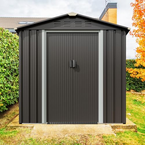 5x3 FT Waterproof Metal Garden Shed with Window and Lockable Double Door Dark Gray T787
