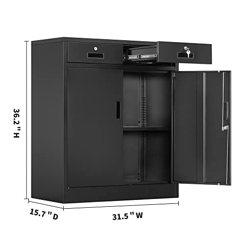 Black 36" Locking Steel Storage Cabinet with Adjustable Shelves D87682