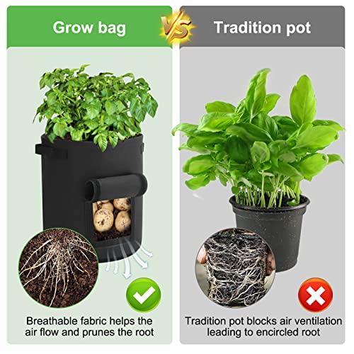 10 Gallon 6 Pack Nonwoven Fabric Grow Bags with Handles and Harvest Window U3384