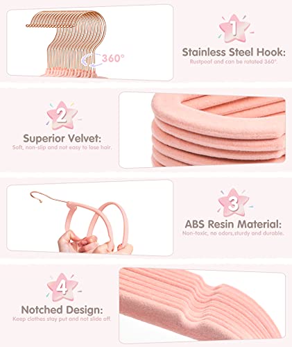 11 Inch Pink Velvet Kids Hangers with 6 Pcs Size Dividers Non Slip - 30 Pack P9028
