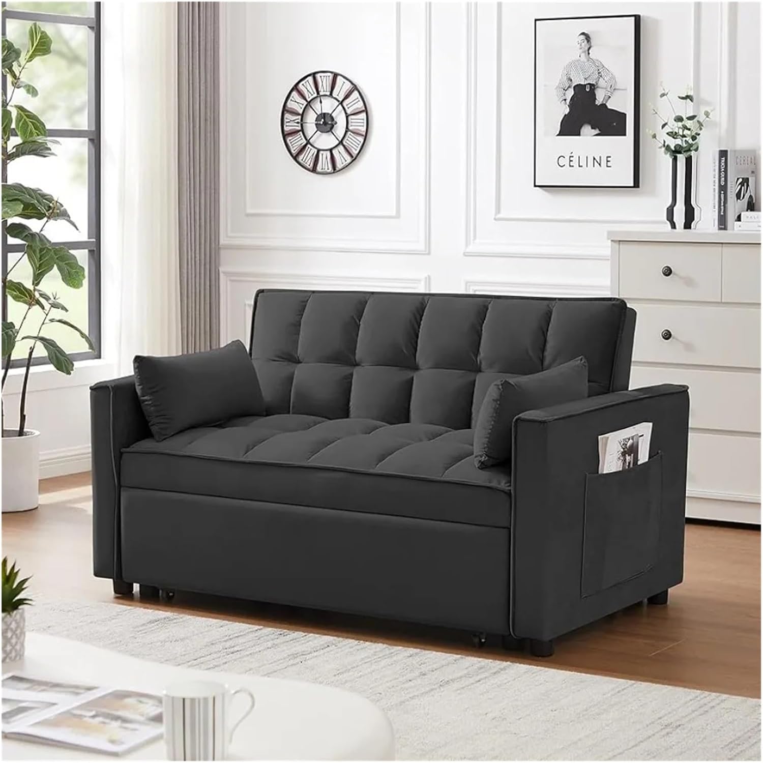 Light Gray Velvet Convertible Sleeper Sofa F87706