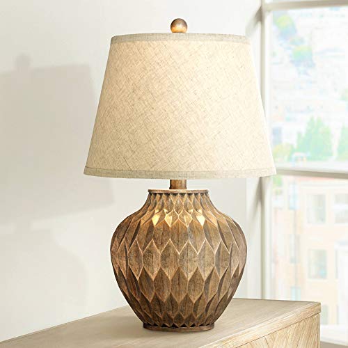 22" High Warm Bronze Brown Fabric Drum Shade Accent Table Lamp N700