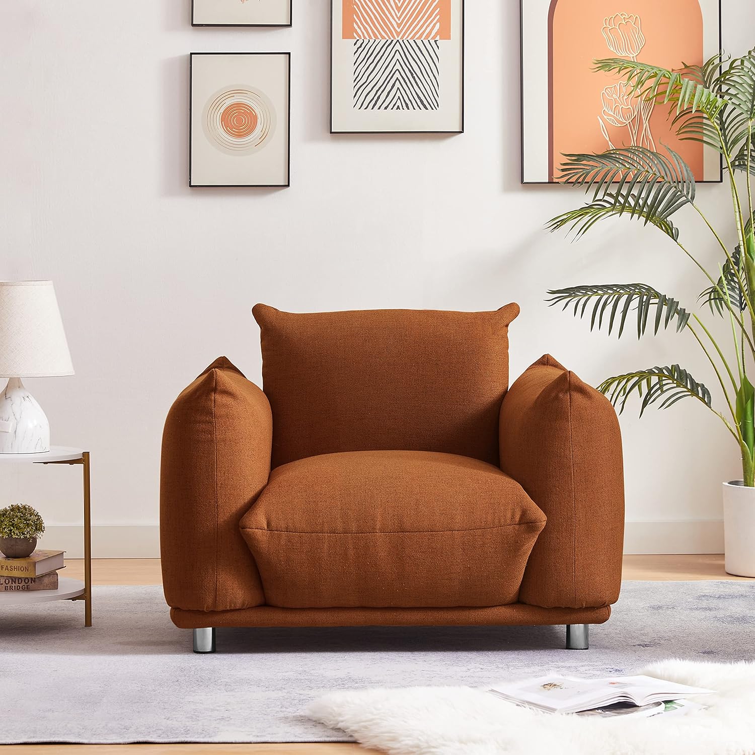 Rust Red Cotton Linen Accent Chair Z37463