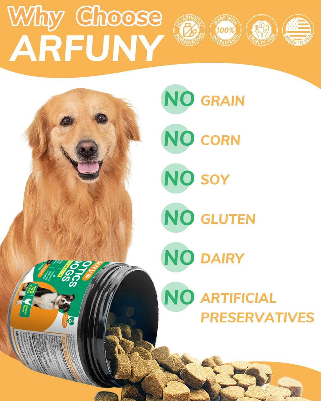 Chicken Flavor Probiotics Chews for Dogs with Prebiotic & Digestive Enzymes (120 Chews) O4722