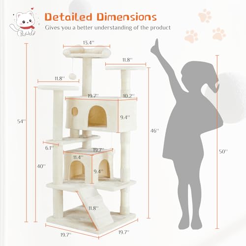 Dark Gray 54 Inches Cat Tree Tower with Scratching Post N984