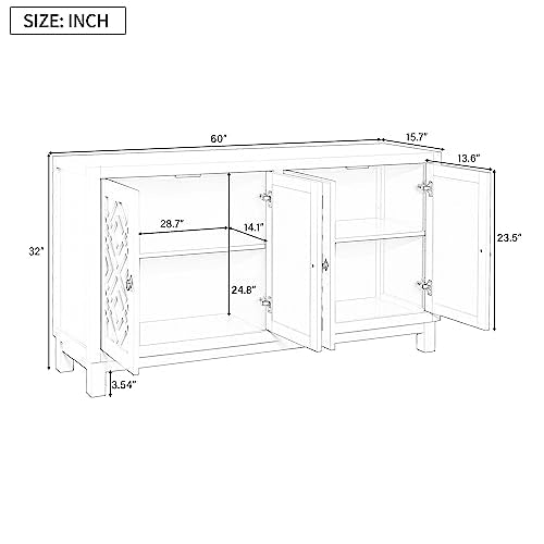 Black Farmhouse Buffet Sideboard with Adjustable Shelves and 4 Doors Wood Cabinet Y982139